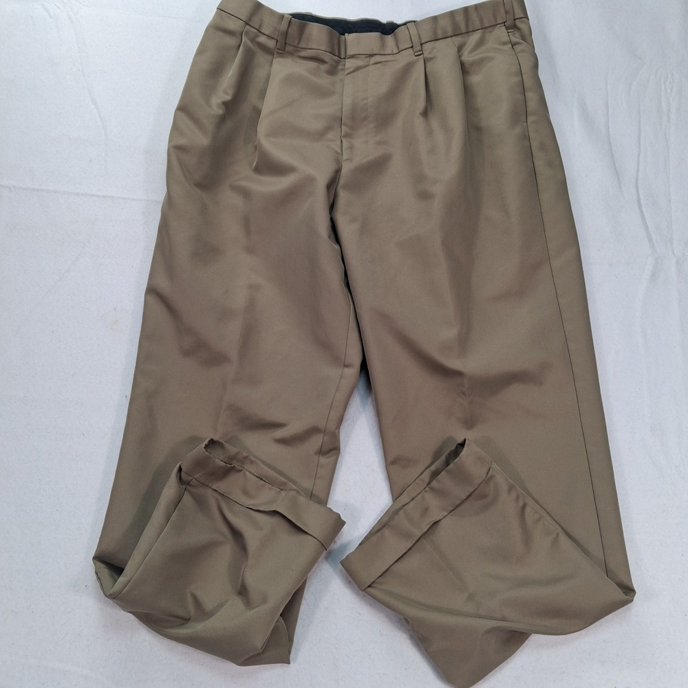 Savane Dress Pants Mens 38x32 Pleated Cuffed Khaki Brown Polyester EUC